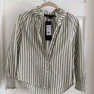 Veronica Beard Green Buttoned Bib Collar Top